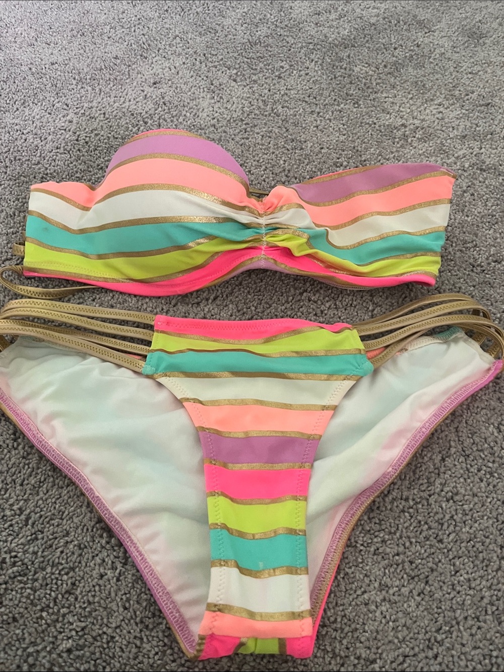 Victoria's Secret Neon Multi Striped Bandeau Bikini